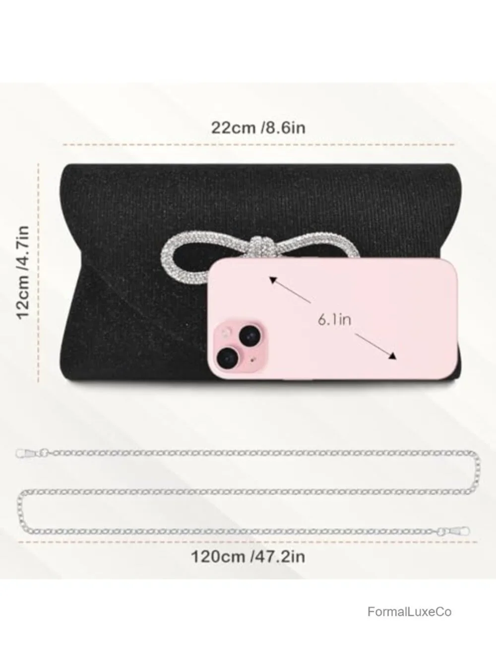 Glitter Envelope Clutch Purse with Detachable Chain Evening Bag